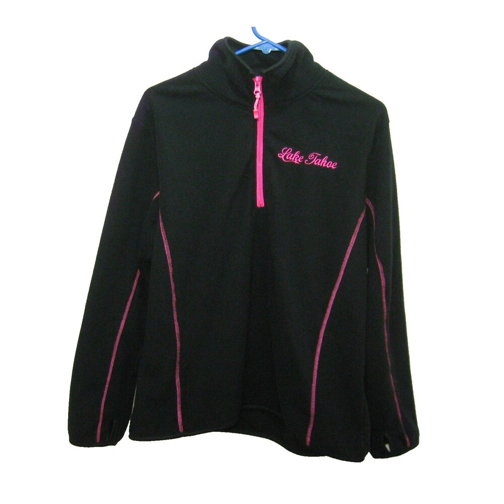 Lake Tahoe Sweatshirt Womens Size XL Black & Pink Fleece 1/4 Zip Sweater Top